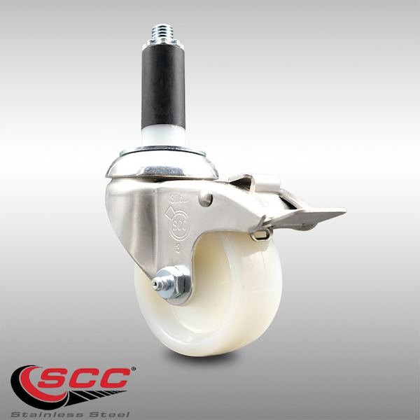 Service Caster 3 Inch 316SS Nylon Wheel Swivel 1-1/8 Inch Expanding Stem Caster Lock Brake SCC SCC-SS316TTLEX20S314-NYS-118 - main